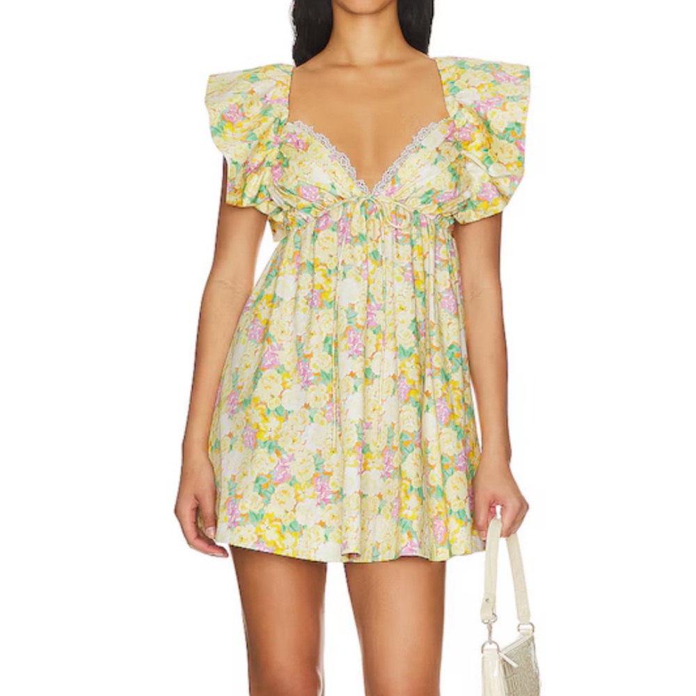 For Love And Lemons Floral Mini Dress - Yellow and Pink